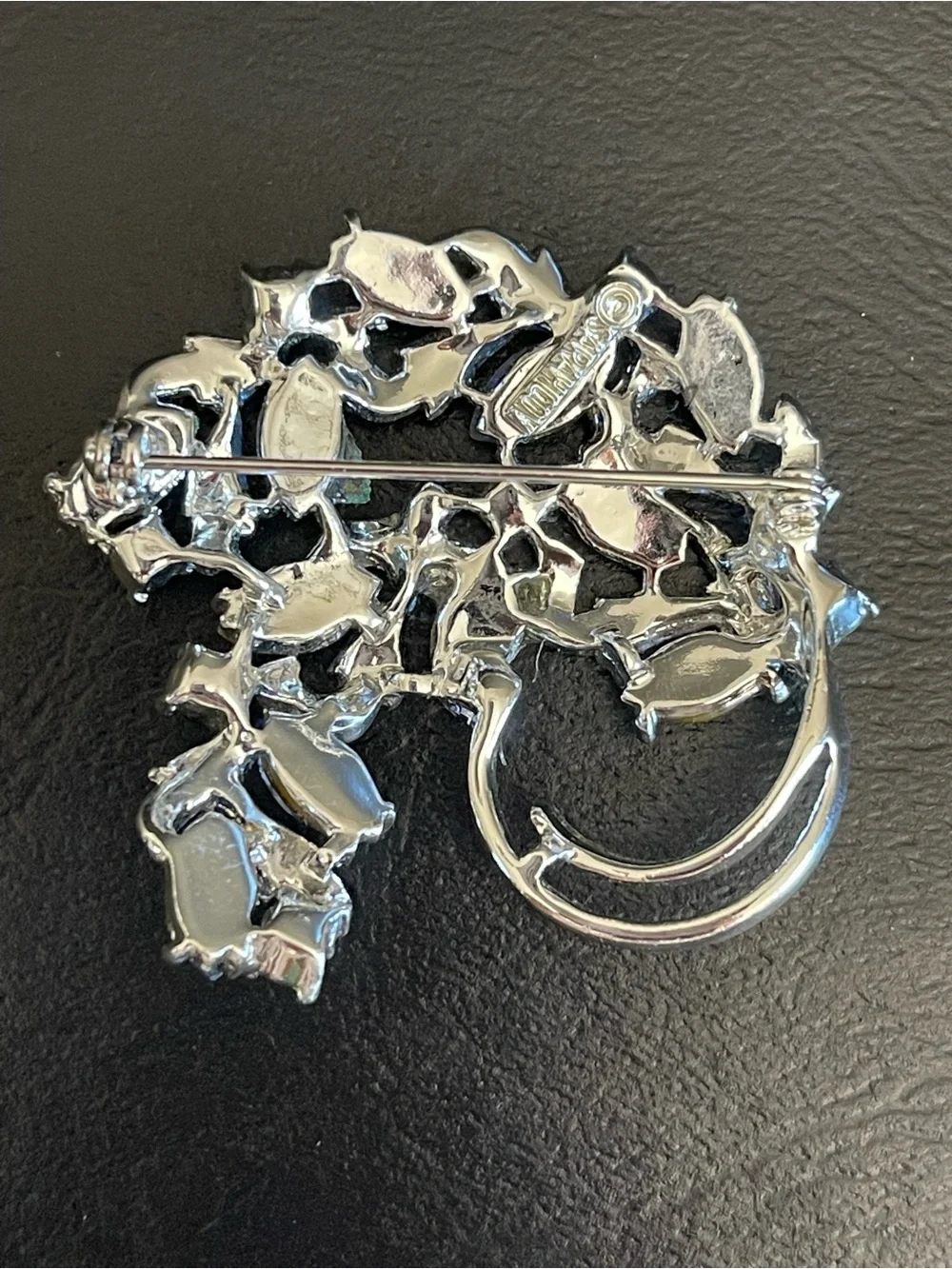 Vintage Sarah COV Silver-Tone Blue rhinestone Leaf Brooch and Clip-On Earrings